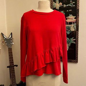 Soft And Comfy Red Asymmetrical Ruffle Sweatshirt. Workshop Republic. Size M.